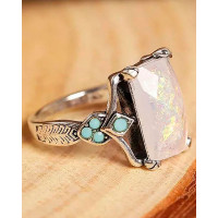 1pc Square Gemstone Vintage Ring - silver