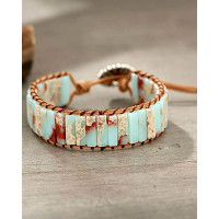 1pc Square Natural Stone Braided Adjustable Strap Bracelet - green