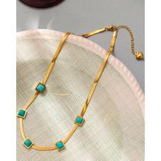 1pc Square Turquoise Herringbone Chain Necklace - gold