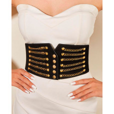 1pc Studded Chain Decor Elastic Wide Belt - black