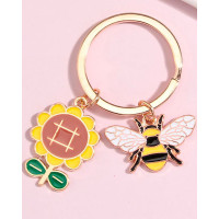 1pc Sunflower Bee Pattern Trendy Key Ring - Multicolor