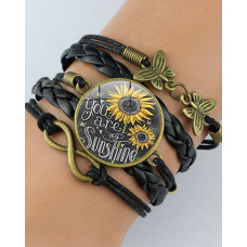 1pc Sunflower You Are My Sunshine Butterfly Multi-Layer Braided Bracelet - black