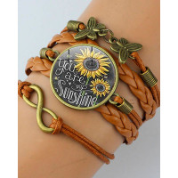 1pc Sunflower You Are My Sunshine Butterfly Multi-Layer Braided Bracelet - brown