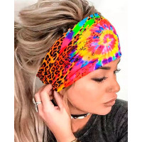 1pc Tie Dye Leopard Print Sports Wide Headband - Multicolor