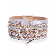 1pc Tribal Multi-layer Heart Pattern Rhinestone Magnet Wide Bracelet - silver