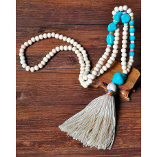 1pc Turquoise Beaded Tassel Design Pendant Necklace - beige