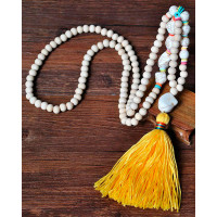 1pc Turquoise Beaded Tassel Design Pendant Necklace - yellow