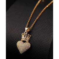 1pc Valentine's Day Heart Crown Shaped Pendant Necklace - gold