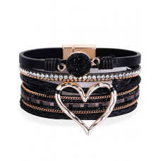 1pc Valentine's Day Heart Rhinestone Wide Bohemian Magnetic Bracelet - black