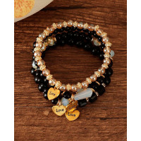 1pc Vintage Bohemian Multilayered Stackable Beaded Summer Beach Surfing Bracelet - black