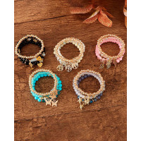 1pc Vintage Bohemian Multilayered Stackable Beaded Summer Beach Surfing Bracelet - white