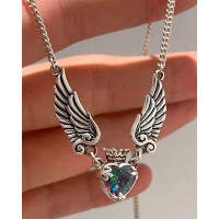 1pc Vintage Crown Fly Heart Pendant Necklace - silver