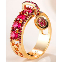 1pc Vintage Crystal Stone Decor Hollow Ring - hot pink