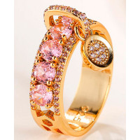 1pc Vintage Crystal Stone Decor Hollow Ring - pink