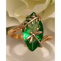 1pc Vintage Dragonfly Oval Crystal Stone Ring - green