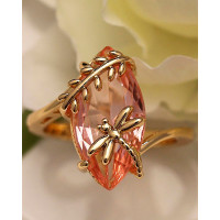 1pc Vintage Dragonfly Oval Crystal Stone Ring - pink