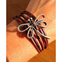 1pc Vintage Dragonfly Shaped Leather Multi-Layer Bracelet - brown