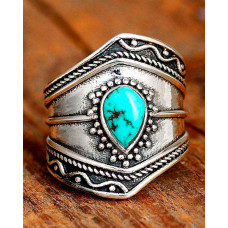 1pc Waterdrop Turquoise Asymmetrical Ring - silver