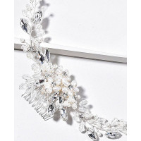 1pc Wedding Bridal Hair Comb Clip Leaf Pearl Floral Hairpin Crystal Jewelry Headpiece - silver