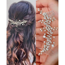 1pc Wedding Bridal Hair Comb Clip Leaf Pearl Hairpin Crystal Rhinestone Jewelry Headpiece - silver