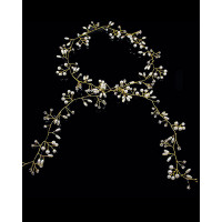 1pc Wedding Bridal Headpiece Crystal Leaf Faux Pearl Hair Vine - gold