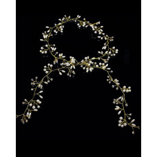 1pc Wedding Bridal Headpiece Crystal Leaf Faux Pearl Hair Vine - gold