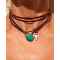 1pc Western Wind Ethnic Casual Turquoise Leather Multi-layer Choker - silver