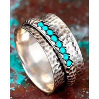 1pc Women's Jewelry Retro Casual Ethnic Silver Turquoise Ring - silver