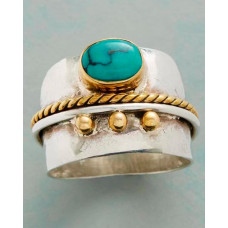 1pc Women's Jewelry Retro Ethnic Metal Turquoise Beaded Ring - silver