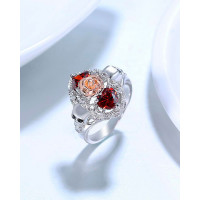 1pc Zircon Heart Decor Halloween Skull Shaped Ring - silver