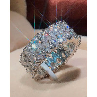 1pcs Allover Rhinestone Round Ring - silver