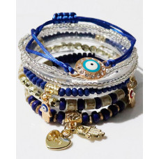 1pcs Blue Eye Beaded Bohemian Trendy Multi-layer Bracelet - blue