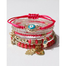 1pcs Blue Eye Beaded Bohemian Trendy Multi-layer Bracelet - hot pink