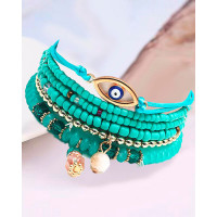 1pcs Blue Eye Beaded Multi-layer Bohemian Bracelet - turquoise blue