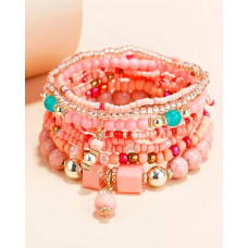 1pcs Bohemian Multi-layer Beaded Crystal Stone Bracelet - pink