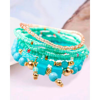 1pcs Bohemian Multi-layer Beaded Crystal Stone Bracelet - turquoise blue