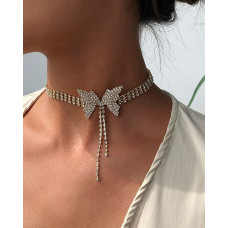 1PCS Butterfly Decor Rhinestone Choker - gold