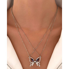 1pcs Butterfly Shaped Magnet Pendant Multi-Layered Necklace - silver