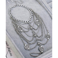 1PCS Coin Pattern Layered Mittens Chain Anklet - silver