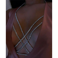 1PCS Criss Cross Rhinestone Decor Body Chain - silver