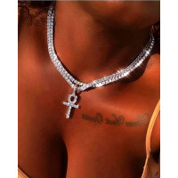 1PCS Cross Pattern Rhinestone Pendant Necklace - silver