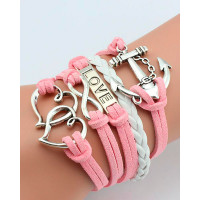 1pcs Double Heart Anchor Love Pattern Multi-layer Bracelet - pink