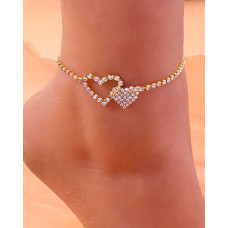 1pcs Double Layered Heart Rhinestone Anklet - gold