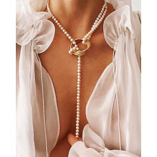 1PCS Faux Pearl Geo Coin Pattern Necklace - gold