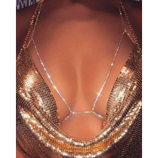 1PCS Halter Rhinestone Decor Body Chain - gold