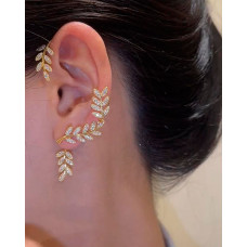 1pcs Leaf Shaped Rhinestone Decor Ear Climber - gold