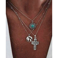 1pcs Multi-layer Geometric Cross Pendant Necklaces Set - silver