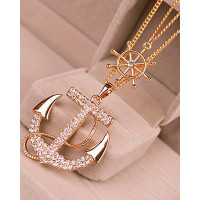 1pcs Multi-layer Rhinestone Wheel Anchor Pendant Necklace - white