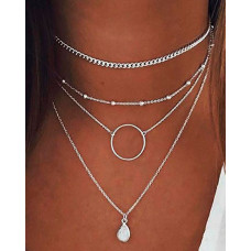 1pcs Multi-layered Hollow Out Water Drop Pendant Necklace - silver