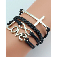 1pcs Multilayer Cross Pattern Hollow Love Letter Design Bohemian Braided Bracelet - black